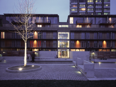 Iroko Housing Scheme, South Bank London, Glazed Entrance Hall At Dusk, Architect: Haworth Tompkins by Peter Durant Pricing Limited Edition Print image
