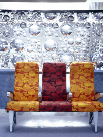 Spaceship House, Near Sydney, New South Wales, 1963, Old Singapore Airline Seats Used As A Sofa by Richard Powers Pricing Limited Edition Print image