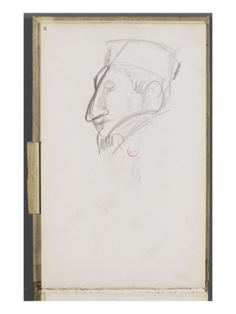Sketchbook: Caricature Head In Profile, Wearing A Hat by Gustave Moreau Pricing Limited Edition Print image