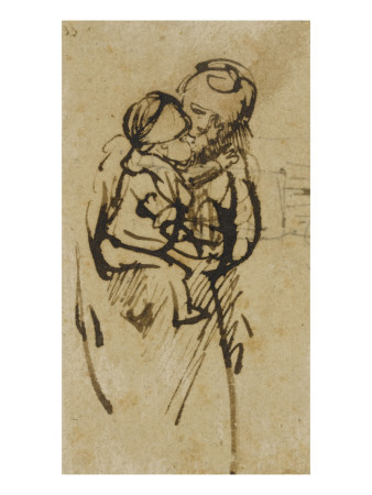 Femme Tenant Son Enfant Dans Les Bras, Vue À Mi-Corps by Rembrandt Van Rijn Pricing Limited Edition Print image