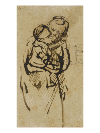 Femme Tenant Son Enfant Dans Les Bras, Vue A Mi-Corps by Rembrandt Van Rijn Pricing Limited Edition Print image