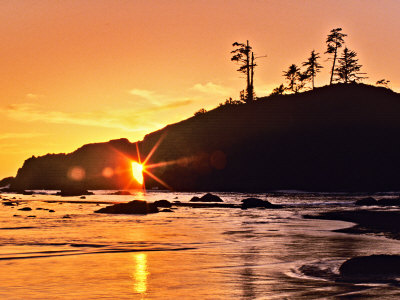 Sunset Starburst In Hole Of Quateata Headland, Second Beach, Washington, Usa by Charles Crust Pricing Limited Edition Print image