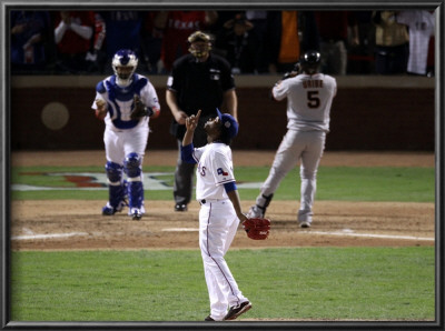 San Francisco Giants V Texas Rangers, Game 3: Neftali Feliz,Bengie Molina,Juan Uribe by Christian Petersen Pricing Limited Edition Print image