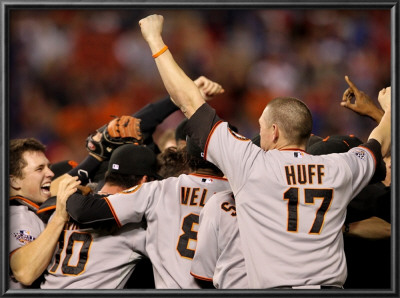 Texas Rangers V. San Francisco Giants, Game 5:  San Francisco Giants Celebrate Their 3-1 Victory by Ronald Martinez Pricing Limited Edition Print image