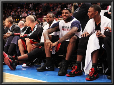 Miami Heat V New York Knicks: Dwyane Wade, Lebron James And Chris Bosh by Al Bello Pricing Limited Edition Print image