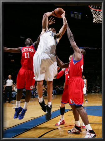 Philadelphia 76Ers V Washington Wizards: Javale Mcgee, Elton Brand And Jrue Holiday by Ned Dishman Pricing Limited Edition Print image