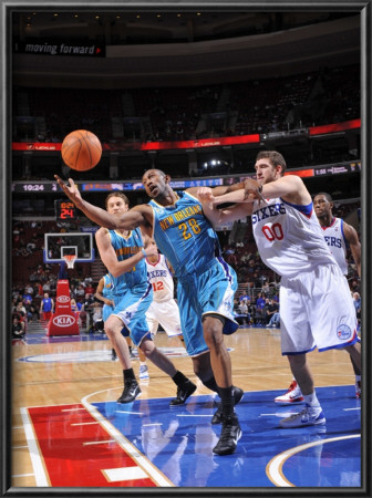 New Orleans Hornets V Philadelphia 76Ers: Didier Ilunga-Mbenga And Spencer Hawes by David Dow Pricing Limited Edition Print image