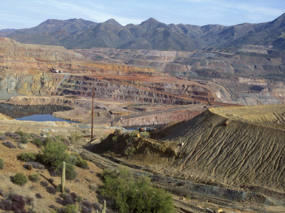 View Of Large Copper Pit Mine, With Colorful Workings In The Desert by Stephen Sharnoff Pricing Limited Edition Print image