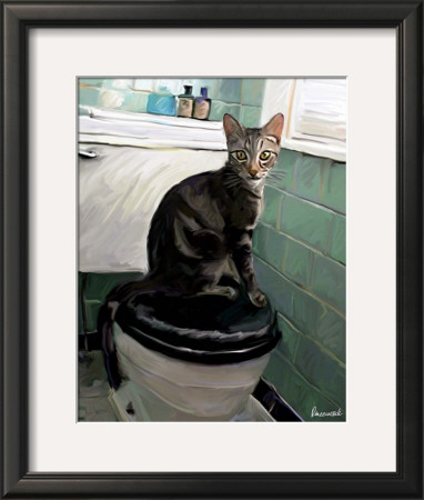 Gray Tiger Cat On The Toilet by Robert Mcclintock Pricing Limited Edition Print image