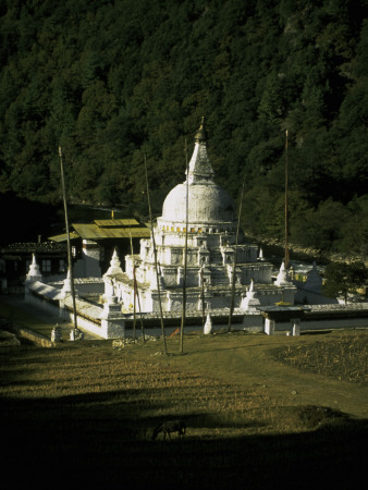 Temple Surrounded By Green Trees, Bhutan by Michael Brown Pricing Limited Edition Print image