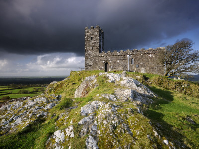 Brentor Church With Storm Clouds Behind, Evening View, Dartmoor Np, Devon, Uk. October 2008 by Ross Hoddinott Pricing Limited Edition Print image