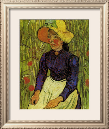 Young Peasant Woman With Straw Hat Sitting In The Wheat by Vincent Van Gogh Pricing Limited Edition Print image