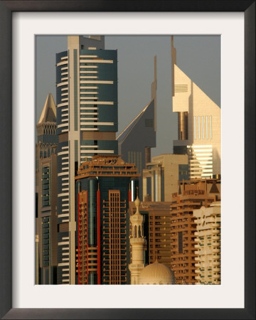 Mosque In Front Of The Sheik Zayed Twers In Dubai, United Arab Emirates by Kamran Jebreili Pricing Limited Edition Print image