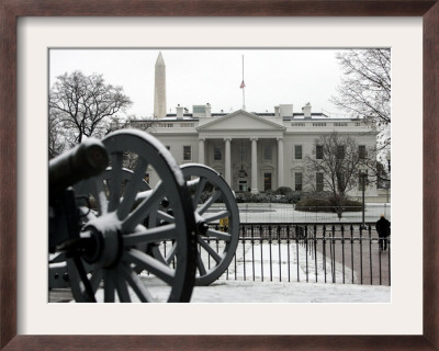 A Light Dusting Of Snow Covers The Ground In Front Of The White House by Ron Edmonds Pricing Limited Edition Print image