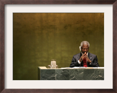 United Nations Secretary General Kofi Annan Listens To Statements Made By Members by Julie Jacobson Pricing Limited Edition Print image