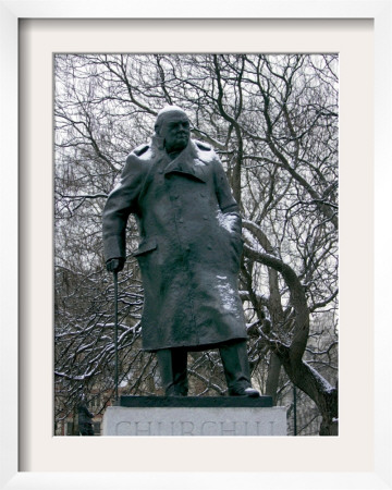 Snow Is Seen On A Statue Of The Late British Prime Minister Sir Winston Churchill by Matt Dunham Pricing Limited Edition Print image