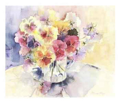 Pansies In Vase With Handle On Right by Alison Rose Pricing Limited Edition Print image