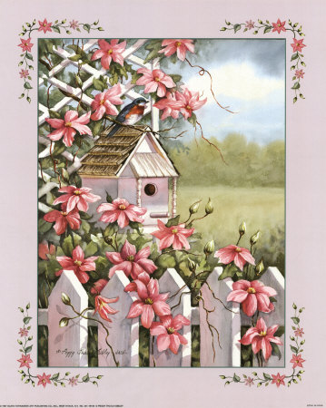 Birdhouse With Lattice Fence by Peggy Thatch Sibley Pricing Limited Edition Print image