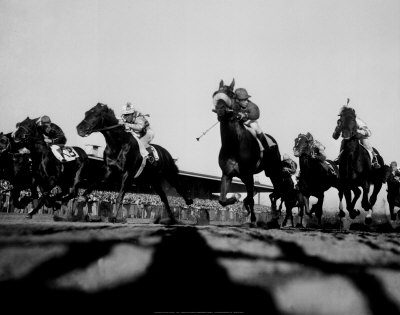 Horse Racing At Belmont, 1950 by Nat Fein Pricing Limited Edition Print image