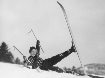 Young Woman Skier Fallen In Snow by George Marks Pricing Limited Edition Print image