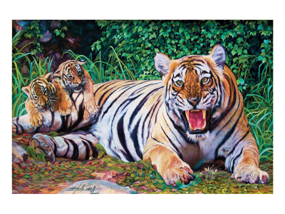 Tiger And Two Cubs by Rodolfo Escalera Pricing Limited Edition Print image