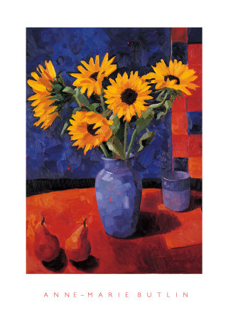 Sunflowers In A Blue Vase by Anne-Marie Butlin Pricing Limited Edition Print image