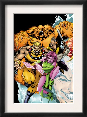 Exiles #60 Cover: Sabretooth, Blink, Sasquatch And Beak by James Calafiore Pricing Limited Edition Print image