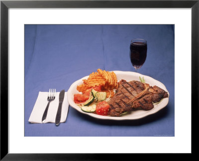 T-Bone Steak Dinner With Wine by Kurt Freundlinger Pricing Limited Edition Print image