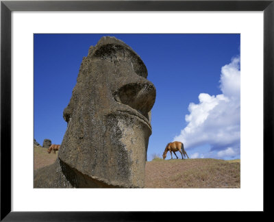 Close-Up Of Rano Rarakay, Stone Head Carved From Crater, Moai Stone Statues, Easter Island, Chile by Geoff Renner Pricing Limited Edition Print image