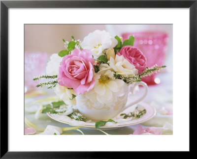 White And Pink Roses And Heather In A Cup by Friedrich Strauss Pricing Limited Edition Print image