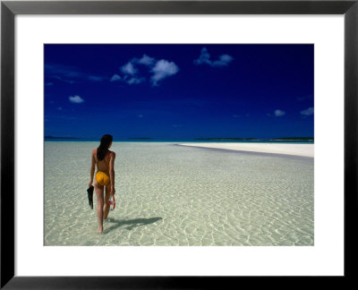 Woman Walking On Beach, Aitutaki, Southern Group, Cook Islands by Peter Hendrie Pricing Limited Edition Print image