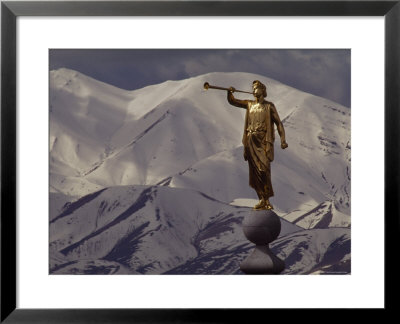 The Gilded Statue Of The Angel Moroni Against The Oquirrh Mountains, Utah by James P. Blair Pricing Limited Edition Print image