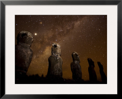 On Easter Island, Mysterious Statues Stand Beneath A Starry Sky, Easter Island by Stephen Alvarez Pricing Limited Edition Print image