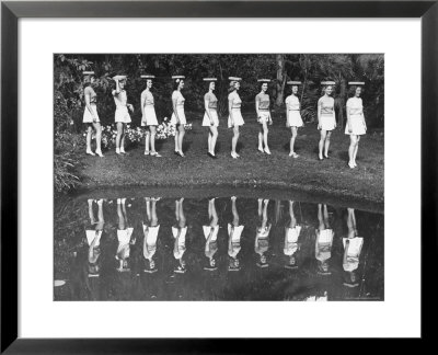 Camera Models At Cypress Gardens, Walking With Blocks On Their Heads For Balance And Posture by Bernard Hoffman Pricing Limited Edition Print image