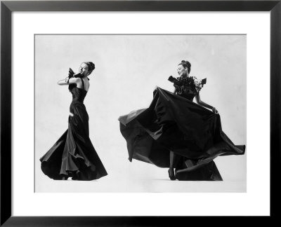Double Image Of Model Demonstrating Swirling Motion Of Black Taffeta Ball Gown Designed By Adrian by Gjon Mili Pricing Limited Edition Print image
