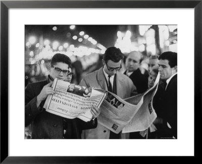 Frenchmen Reading Newspaper Reports Of John F. Kennedy's Assassination by Ralph Crane Pricing Limited Edition Print image