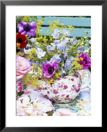 Anemones And Delphiniums In A Teapot by Linda Burgess Pricing Limited Edition Print image