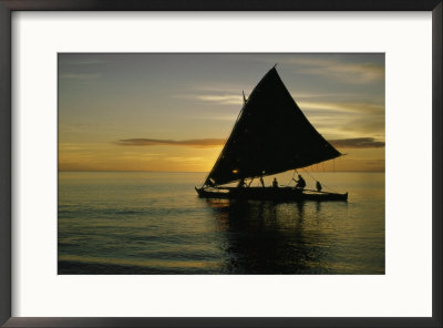 Silhouetted Outrigger Canoe On The Koro Sea by Thomas J. Abercrombie Pricing Limited Edition Print image
