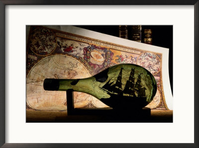An Antique Map Provides The Backdrop For A Ship In A Bottle by Todd Gipstein Pricing Limited Edition Print image