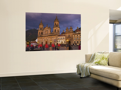 Colombia, Bogota, Plaza De Bolivar, Neoclassical Cathedral Primada De Colombia At Christmas by Jane Sweeney Pricing Limited Edition Print image