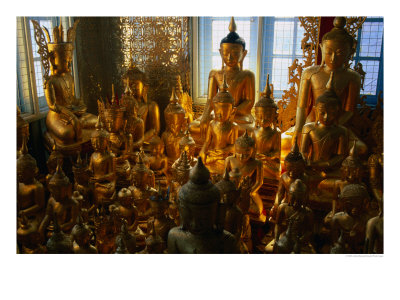 Statues Of Buddha Fill A Room By Pindaya Cave Entrance, Pindaya, Shan State, Myanmar (Burma) by Anders Blomqvist Pricing Limited Edition Print image