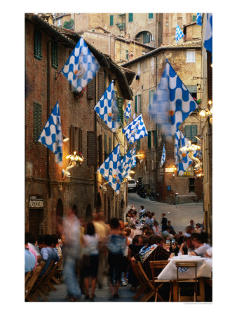 Pre-Palio Banquet For Members Of The Onda (Wave) Contrada, Siena, Tuscany, Italy by David Tomlinson Pricing Limited Edition Print image