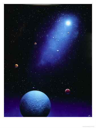 Illustration Of Blue Planets And Stars by Ron Russell Pricing Limited Edition Print image