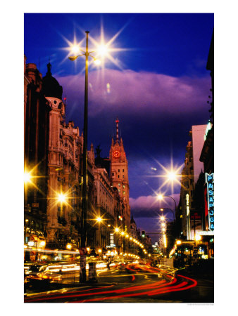 Traffic At Night, Gran Via, Madrid, Spain by Bill Wassman Pricing Limited Edition Print image