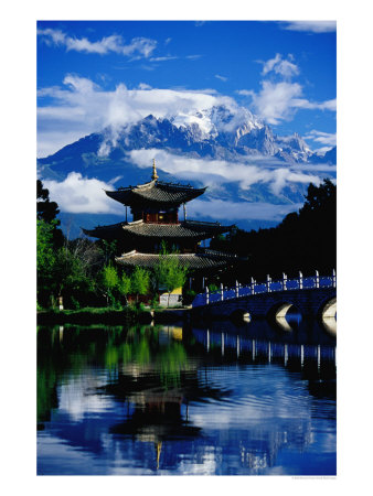 Pagoda Reflected In Black Dragon Pool In Front Of Jade Dragon Snow Mountain, Lijiang, China by Richard I'anson Pricing Limited Edition Print image