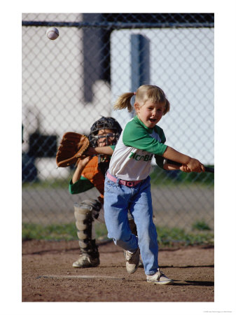 Little Girl Playing Softball by Bob Winsett Pricing Limited Edition Print image
