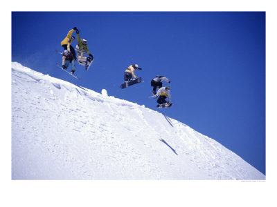 Snowboarders Jumping Off Overhang, Co by Kurt Olesek Pricing Limited Edition Print image