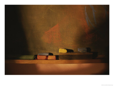 Colored Chalk Lies In A Tray On A Blackboard by Roy Gumpel Pricing Limited Edition Print image