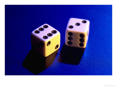 Two Dice On Blue Background by Jim Mcguire Pricing Limited Edition Print image