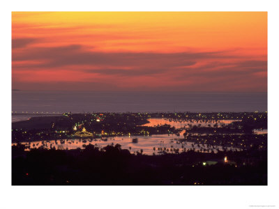 Newport Beach And Marina At Night, California by John Connell Pricing Limited Edition Print image